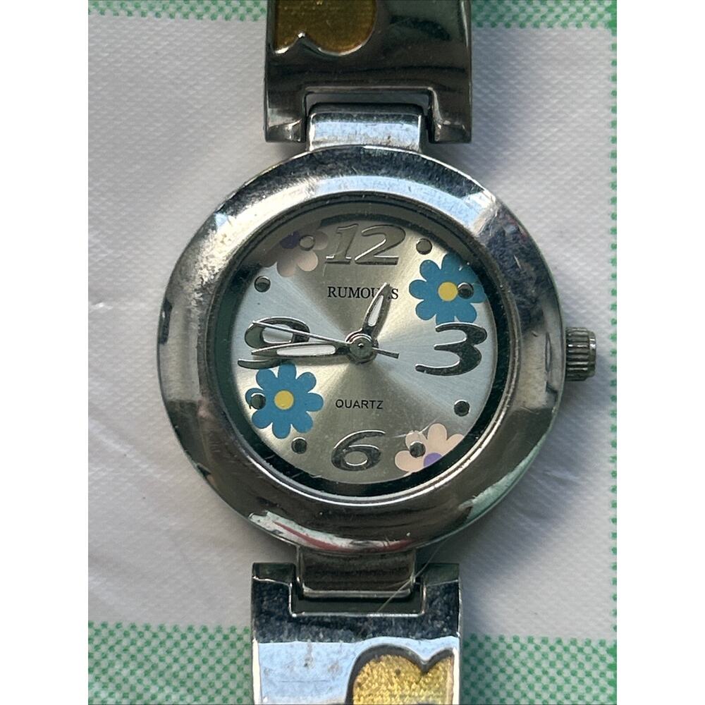 Rumours Floral Dial And Band Silver Tone Women’s Quartz Watch